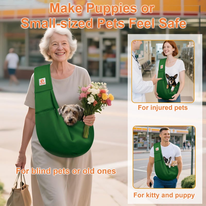 Tomkas Dog Sling Carrier for Small Dogs Puppy Carrier for Small Dogs (Emerald Green, Adjustable Strap & Zipper Pocket) - Image 3
