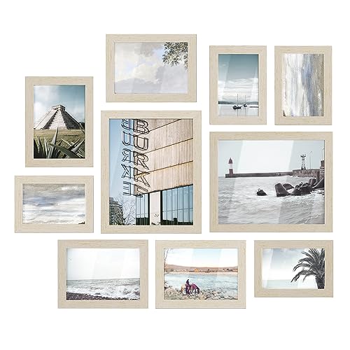 SONGMICS Picture Frames, Collage Picture Frames Set of 10, Two 8x10, Four 5x7, Four 4x6, Photo Frame for Wall Gallery Decor, Table Display, Glass, Natural Beige URPF010N01 - Image 1
