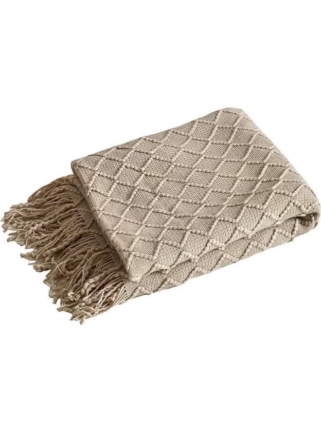 Beauenty Tassel Design Soft Blanket Keep Warm Cotton Beige 127 x 172cm  - Image 1