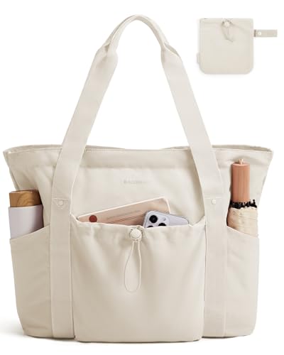 BAGSMART Foldable Tote Bag with Drawstring Bag Large Tote Bag Shoulder Bag Top Handle Handbag for Travel Work Beach Gym - Image 1