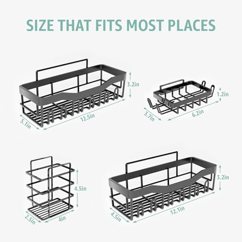 Global Digitronix GD Adhesive Shower Caddy 5 Pack – Rustproof Stainless Steel No-Drill Bathroom Organizer Shelves with Large Capacity, Waterproof Storage Racks for Shower, Kitchen, Dorm, Apartment, and Home - Image 4