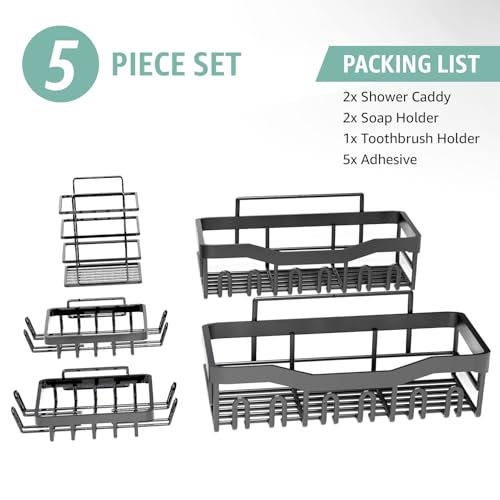 Global Digitronix GD Adhesive Shower Caddy 5 Pack – Rustproof Stainless Steel No-Drill Bathroom Organizer Shelves with Large Capacity, Waterproof Storage Racks for Shower, Kitchen, Dorm, Apartment, and Home - Image 3