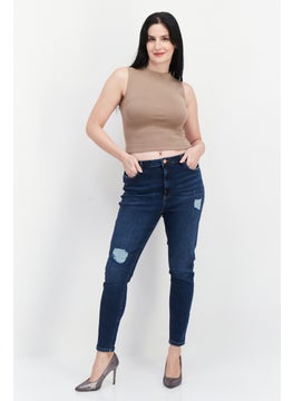 Miss Selfridge Women Super Skinny Fit Stretchable High Waist Rip Jeans, Blue  - Image 2