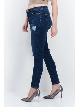 Miss Selfridge Women Super Skinny Fit Stretchable High Waist Rip Jeans, Blue  - Image 3