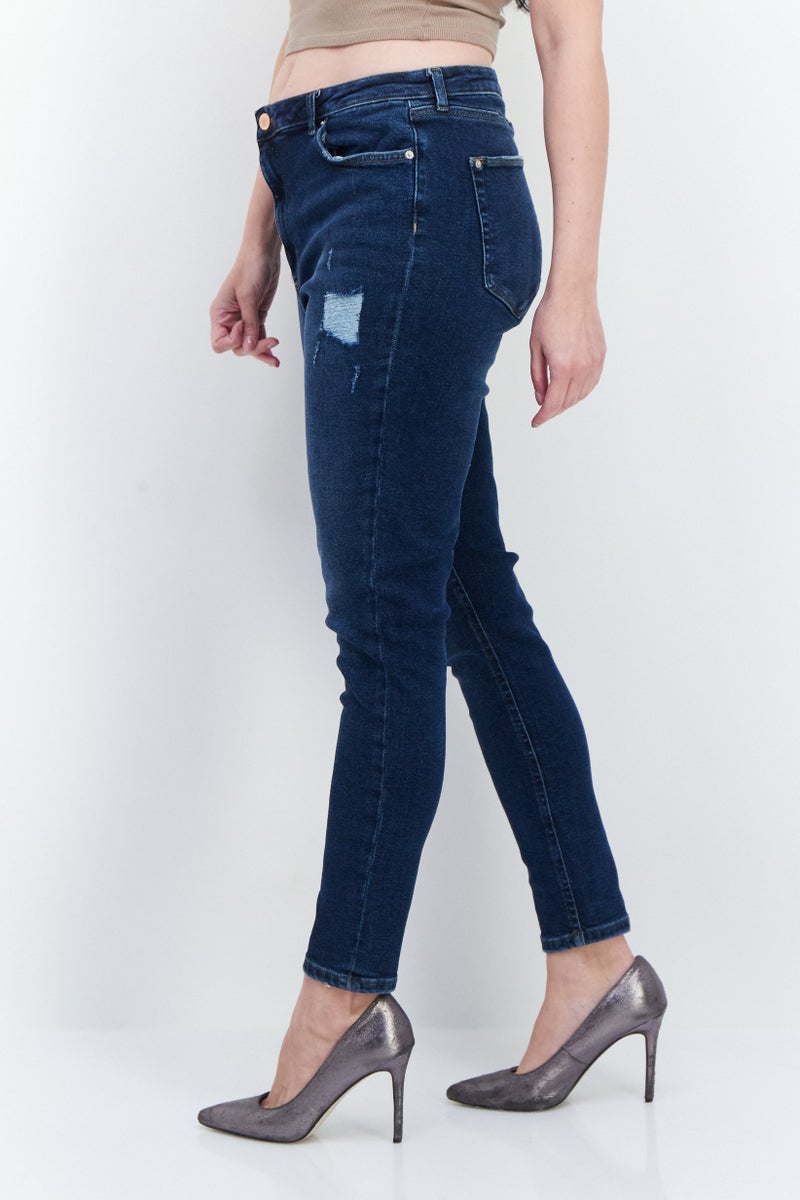 Miss Selfridge Women Super Skinny Fit Stretchable High Waist Rip Jeans, Blue - Image 3