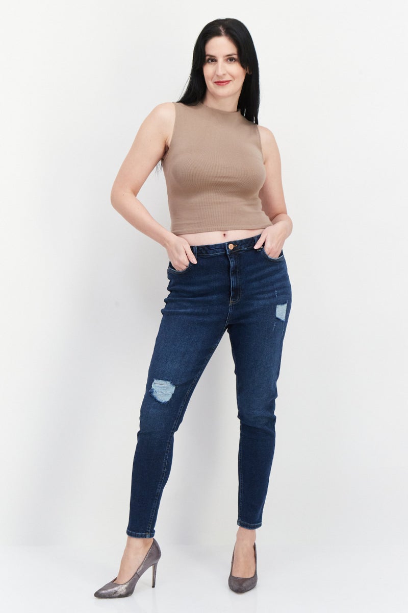 Miss Selfridge Women Super Skinny Fit Stretchable High Waist Rip Jeans, Blue - Image 2