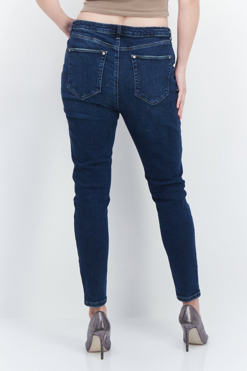 Miss Selfridge Women Super Skinny Fit Stretchable High Waist Rip Jeans, Blue - Image 4