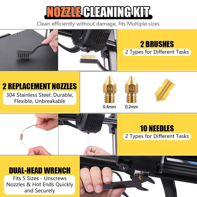 Serplex طقم أدوات طباعة ثلاثية الأبعاد مع حقيبة تخزين، يتضمن مكاشط، ملاقط، كماشة، فرش، أدوات تنظيف الفوهة، مفاتيح ربط والمزيد، طقم صيانة وإصلاح الطابعة ثلاثية الأبعاد - Image 3