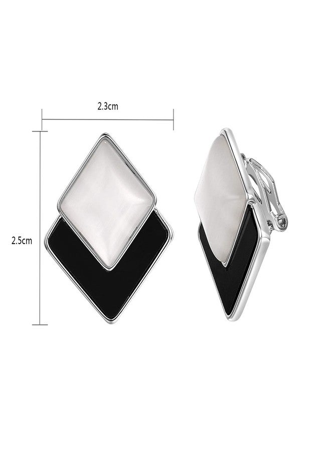 Yoursfs Black and White Clip On Earrings For Women Silver Large Clear Resin Non Pierced Earrings Fashion Jewelry - Image 2
