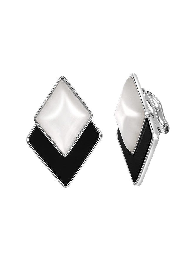 Yoursfs Black and White Clip On Earrings For Women Silver Large Clear Resin Non Pierced Earrings Fashion Jewelry - Image 1