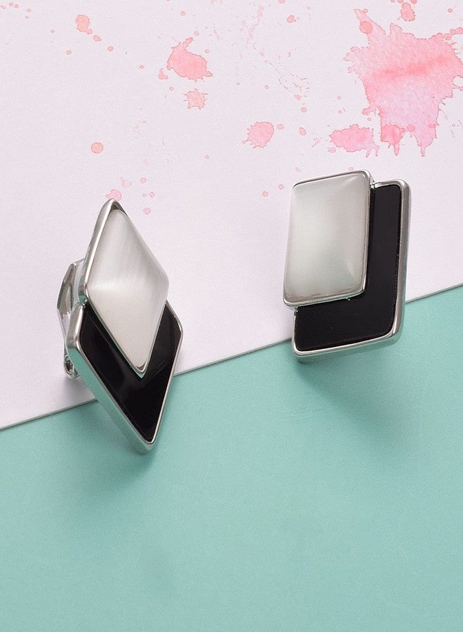 Yoursfs Black and White Clip On Earrings For Women Silver Large Clear Resin Non Pierced Earrings Fashion Jewelry - Image 4