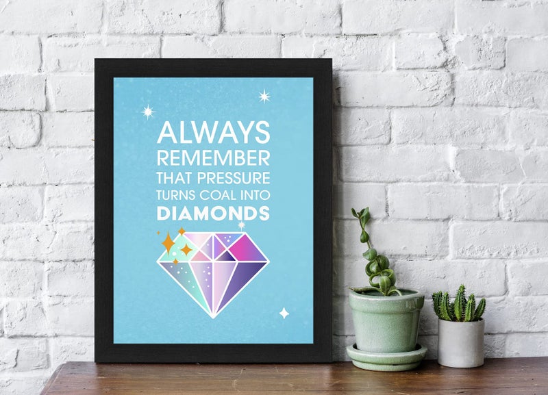 Interio Crafts Pressure Create Diamond Motivational Quotes Poster With Synthetic Wood Frame (13X10 Inches, Black) - Image 2