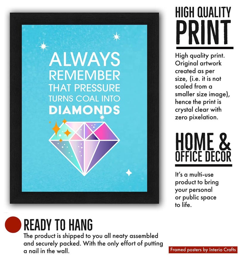 Interio Crafts Pressure Create Diamond Motivational Quotes Poster With Synthetic Wood Frame (13X10 Inches, Black) - Image 3