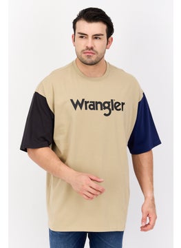 Wrangler Men Crew Neck Short Sleeves Brand Logo T-Shirt, Tan  - Image 1
