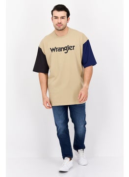 Wrangler Men Crew Neck Short Sleeves Brand Logo T-Shirt, Tan  - Image 4
