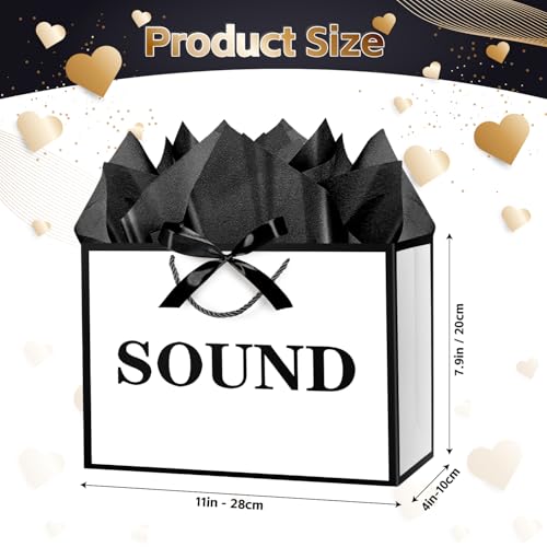 JWSCYSY 11" Medium 5 Senses Gift Bags with Tissue Papers and Ribbons for Men, Women, Him Her Birthday, Anniversary, Wedding, Valentine's Day (White Black) - Image 2