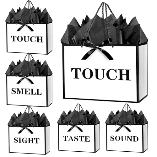 JWSCYSY 11" Medium 5 Senses Gift Bags with Tissue Papers and Ribbons for Men, Women, Him Her Birthday, Anniversary, Wedding, Valentine's Day (White Black) - Image 1