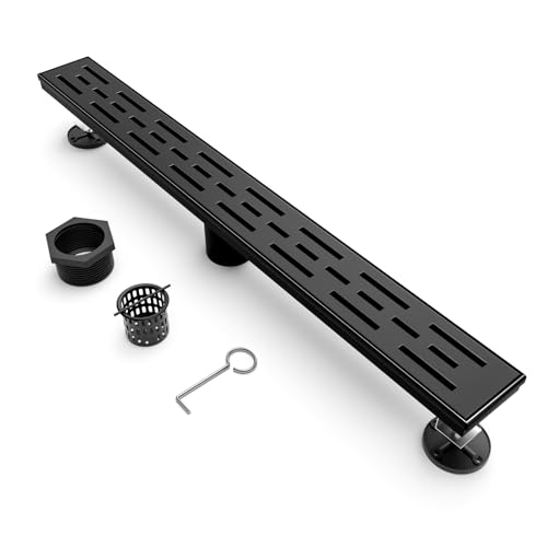 BARONAGE 24 Inch Linear Shower Drain Black with Brickwork Cover, Rectangular Floor Drain 304 Stainless Steel Black Linear Drains with Accessories, CUPC Certified - Image 1