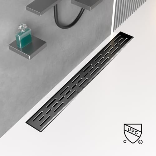 BARONAGE 24 Inch Linear Shower Drain Black with Brickwork Cover, Rectangular Floor Drain 304 Stainless Steel Black Linear Drains with Accessories, CUPC Certified - Image 4