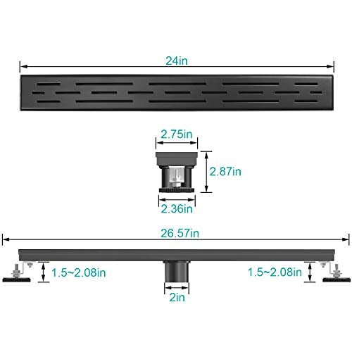 BARONAGE 24 Inch Linear Shower Drain Black with Brickwork Cover, Rectangular Floor Drain 304 Stainless Steel Black Linear Drains with Accessories, CUPC Certified - Image 3