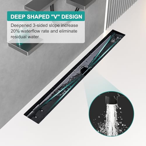 BARONAGE 24 Inch Linear Shower Drain Black with Brickwork Cover, Rectangular Floor Drain 304 Stainless Steel Black Linear Drains with Accessories, CUPC Certified - Image 5