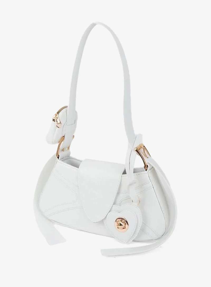 Women's Lotus White Baguette Wallet Design Synthetic Leather Snap Closure Hand and Shoulder Bag.