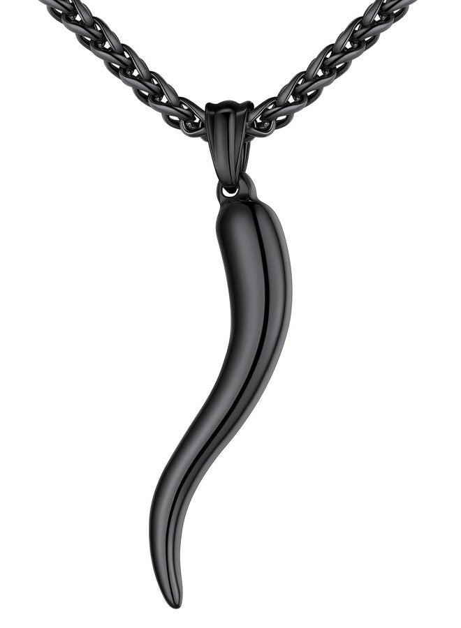 يو7 قلادة قرن إيطالي U7 مطلية بالأيونات، سلسلة قمح سوداء، قلادة تميمة حظ للرجال والنساء - Image 1