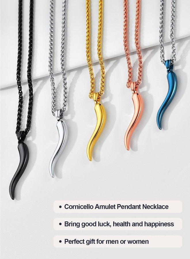 يو7 قلادة قرن إيطالي U7 مطلية بالأيونات، سلسلة قمح سوداء، قلادة تميمة حظ للرجال والنساء - Image 5