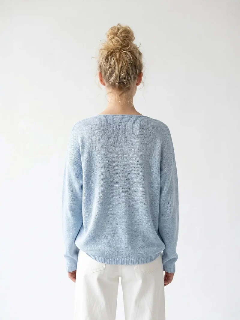 Mixray Baby Blue MIXRAY Oversized Boat Neck Knit Sweater for Women | Best Price UAE