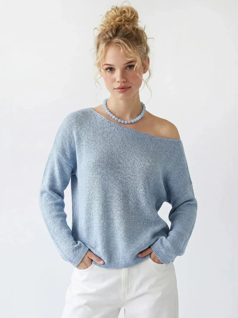 MixRay MIXRAY Oversized Boat Neck Knit Sweater