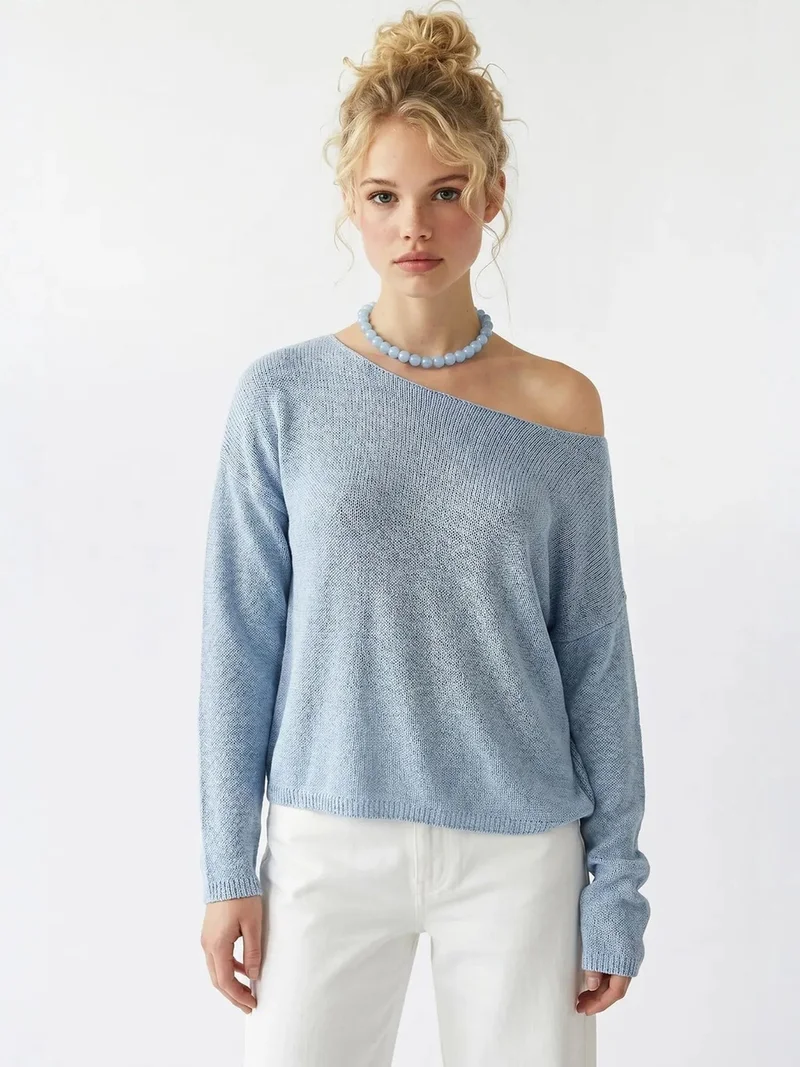 MixRay MIXRAY Oversized Boat Neck Knit Sweater