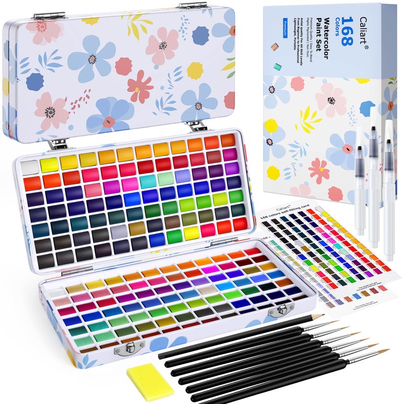 Caliart Watercolor Paint Set 168 Colors Portable Water Color Palette Kit with Detail Paint Brush Art Supplies Watercolor Painting Kit Drawing Gifts for Adults Beginners Professional Artists - Image 2