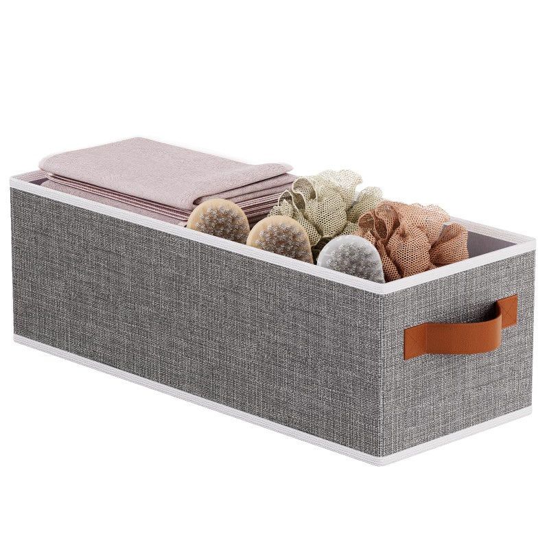 YheenLf Fabric Storage Cubes 1Pack Foldable Open Clothes Boxes 15 x 6 x 5 Inch Organizer Bins with Double Handles Closet Basket Containers Gray