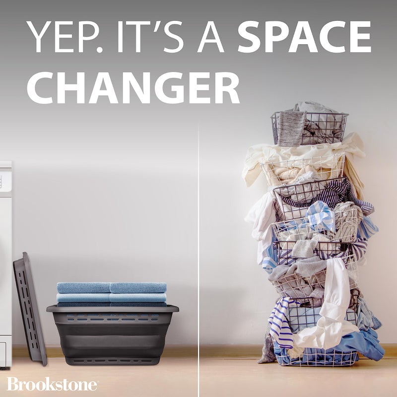 BROOKSTONE 11 GALLON XL 24" Collapsible Laundry Basket & Clothes Hamper, Comfort Non-Slip Handles, Modern Laundry Hamper with Space Saving Design, Portable Pop-Up Hamper, BPA FREE, Grey, 1 Pack - Image 4