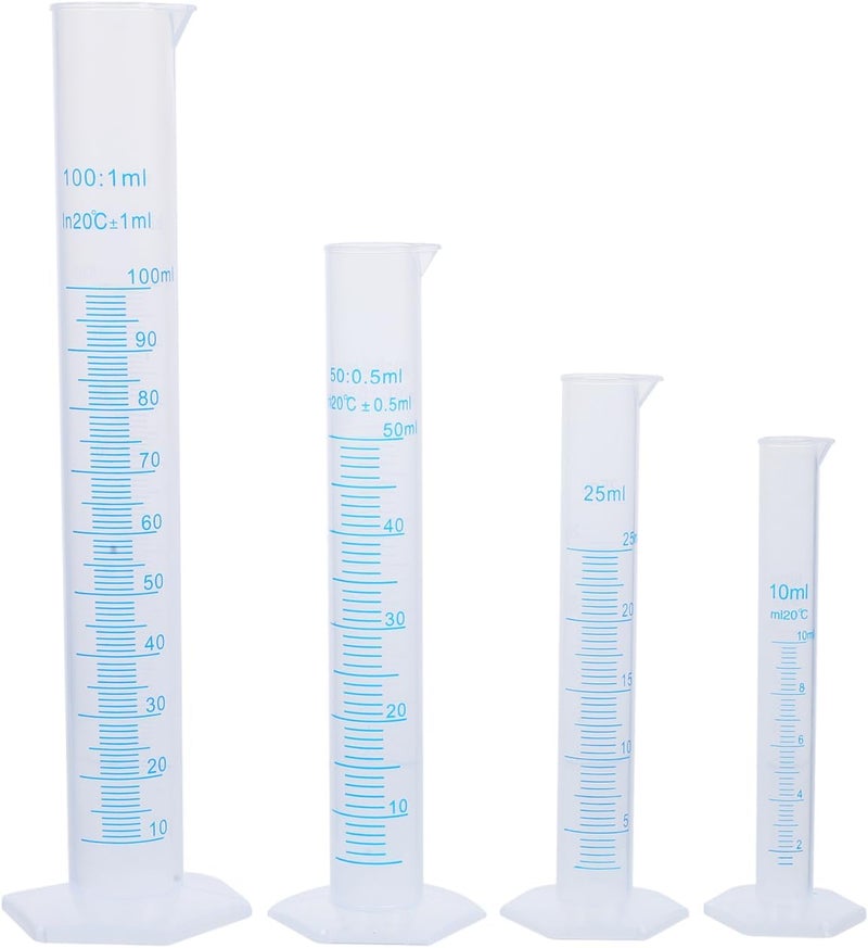 Hemobllo Plastic Measuring Cylinder Set 4 Pcs 10Ml 25Ml 50Ml 100Ml Graduated Cylinders with Stable Pentagonal Base for Accurate Liquid Measurement in Laboratory and Classroom - Image 1