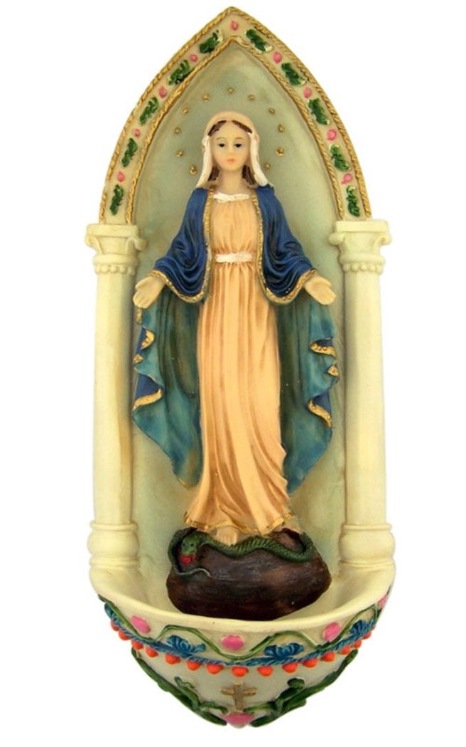 CB Resin Our Lady of Grace Mother Mary Holy Water Font, 9 3/4 Inch - Image 3
