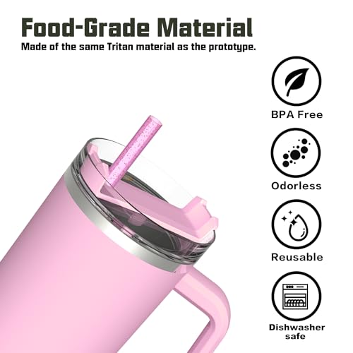 Beonsky Replacement Straw Compatible with Stanley 40 oz 30 oz Cup Tumbler, 6 Pack Reusable Straw with Cleaning Brush, Plastic, Color, Dishwasher Safe - Image 4