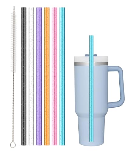 Beonsky Replacement Straw Compatible with Stanley 40 oz 30 oz Cup Tumbler, 6 Pack Reusable Straw with Cleaning Brush, Plastic, Color, Dishwasher Safe - Image 1