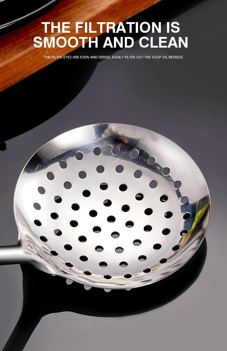VOMI Kitchen Tools Stainless Steel Heavy Gauge 5 Piece Set of Ladle Karchhi Skimmer Jhara Solid Spoon Chamcha and Slotted TurnerSpatula Palta for CookingFryingStirringBasting - Image 4