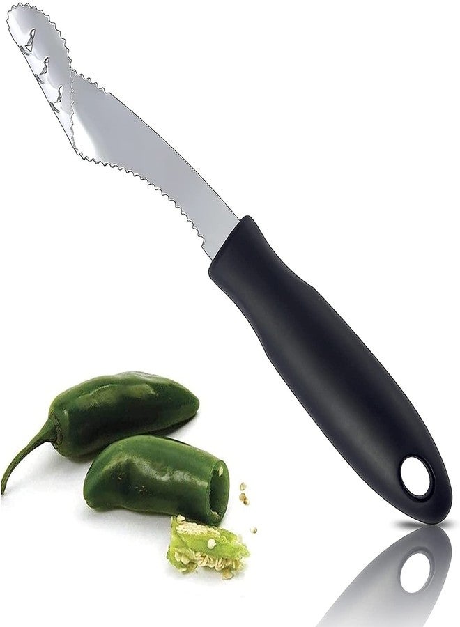 FIOTOK Jalapeno Corer Tool with Serrated Slice and Rubber Handle Easily Seed Remover or Slice off Vegetables tops for Efficient Cooking and Grilling - Image 1
