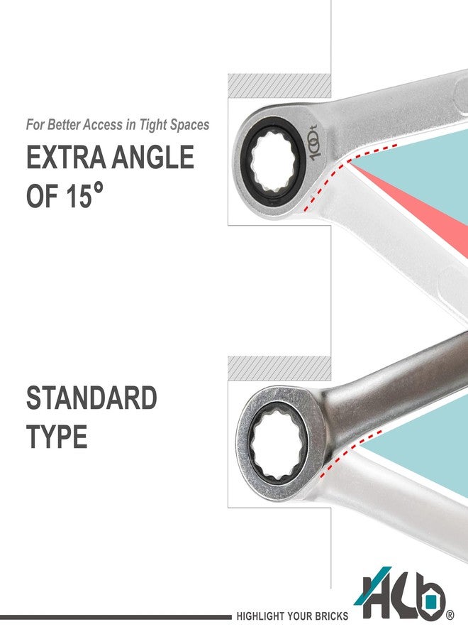 HB 7-Piece Metric Ratchet Wrench Set WKM003-U | 100-Tooth 12-Point Box End 15° Offset | Pass-Through Design for Long Bolts | Chrome Vanadium Steel Matte Finish | Rack Organizer | Made in Taiwan - Image 5