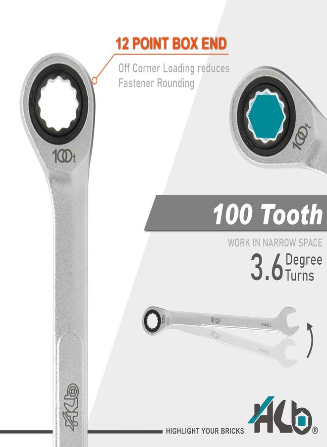 HB 7-Piece Metric Ratchet Wrench Set WKM003-U | 100-Tooth 12-Point Box End 15° Offset | Pass-Through Design for Long Bolts | Chrome Vanadium Steel Matte Finish | Rack Organizer | Made in Taiwan - Image 3