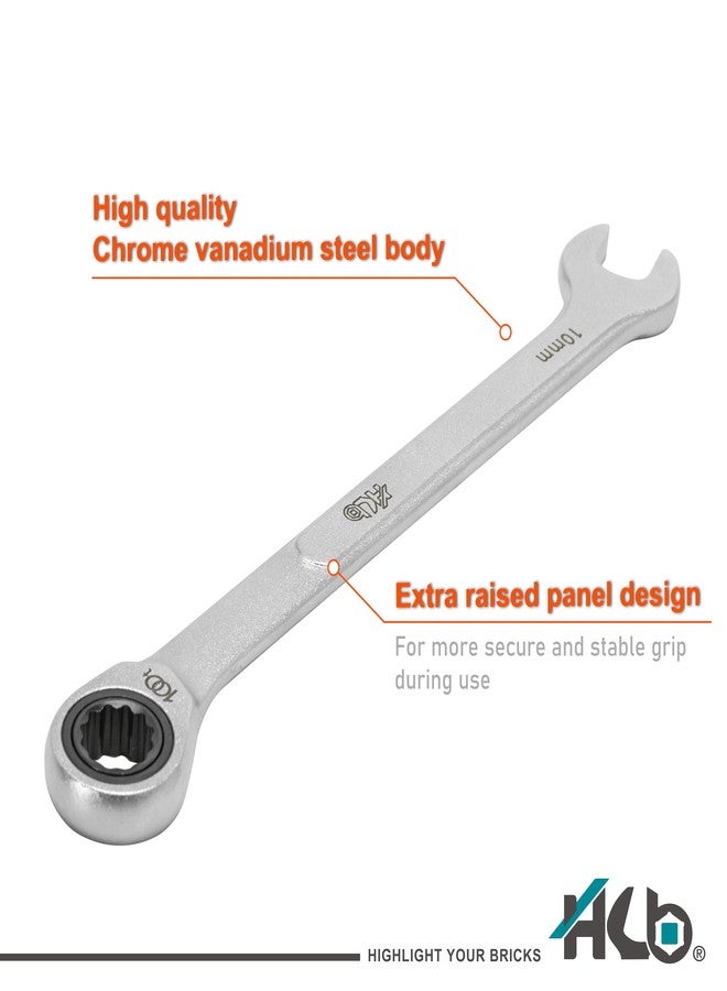 HB 7-Piece Metric Ratchet Wrench Set WKM003-U | 100-Tooth 12-Point Box End 15° Offset | Pass-Through Design for Long Bolts | Chrome Vanadium Steel Matte Finish | Rack Organizer | Made in Taiwan - Image 4