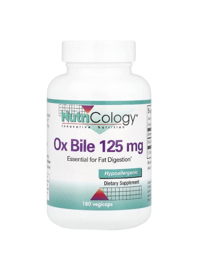 Nutricology Nutricology, Ox Bile, 125 mg, 180 Vegicaps  - Image 1