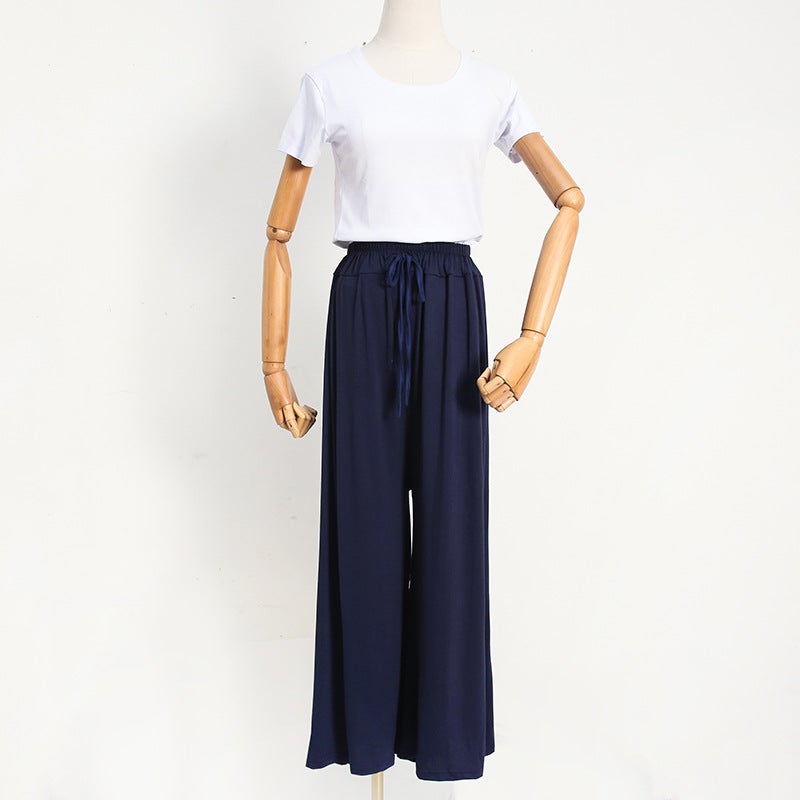 Japanese Plus-Size Casual Loose High-Waist Pants Sapphire Blue  - Image 4