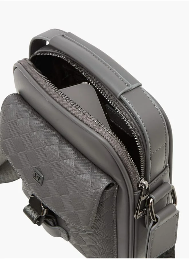 DUCHINI Mens Textured Crossbody Bag With Detachable Strap And Zip Closure