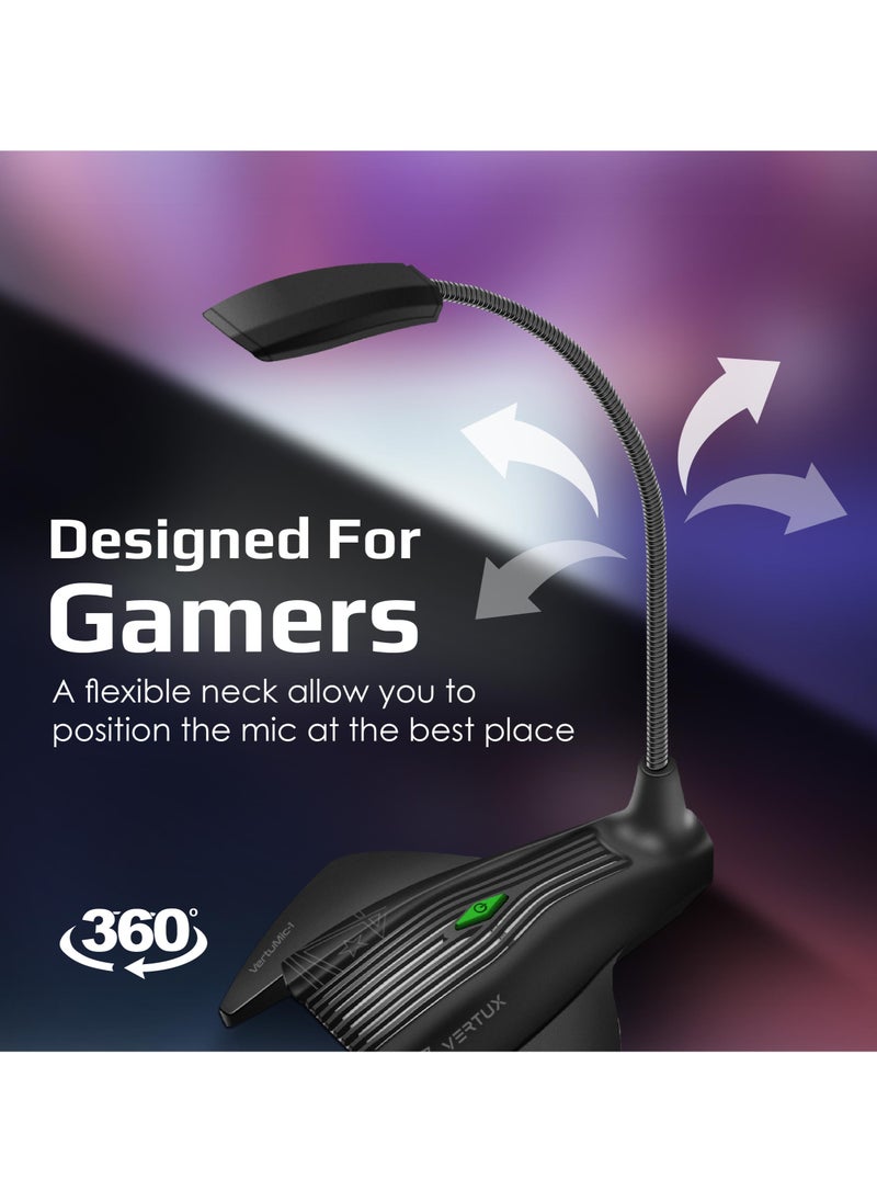 VERTUX - Vertux Gaming Microphone, Professional Anti-Vibration Omnidirectional USB Computer Mic with 360 Degree Adjustable Neck, Power Button and Colorful RGB Light for Gaming, PS5, Xbox X, YouTube, VertuMic-1 Black - Image 1