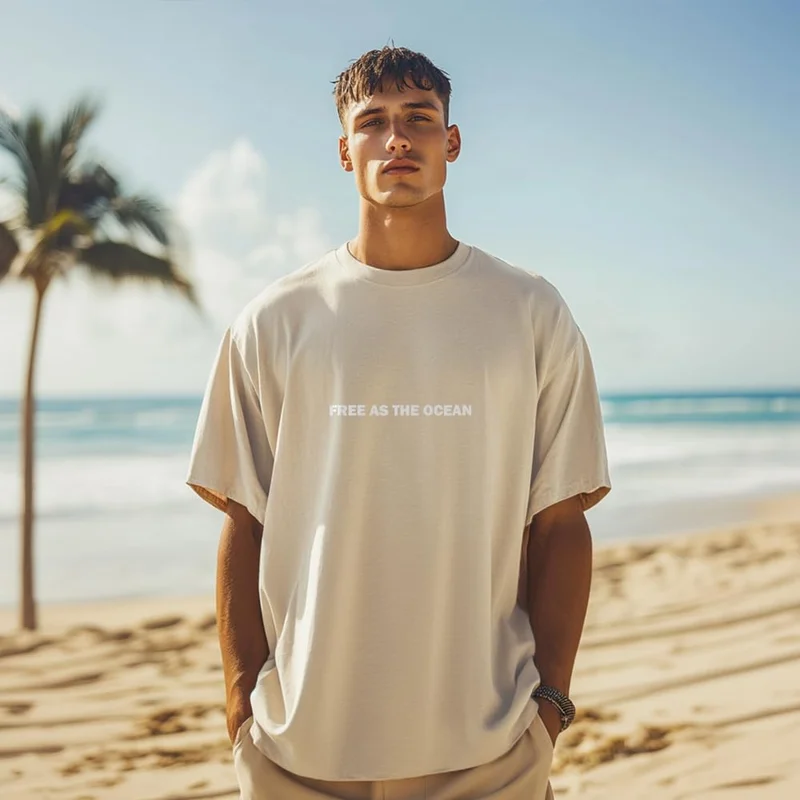 NOBERO  NOBERO Men's Cream Cotton Oversized T-Shirt for Men | Best Price UAE