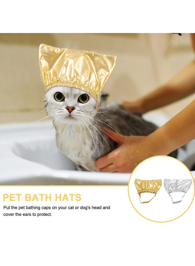 Green Tiger Pet Shower Cap - Waterproof Reusable Bath Ear Covers with Adjustable Strap Prevent Water in Ears Elastic Headgear for Cat Dog Kitten Puppy (Size M, 1 Gold+ 1 Silver) - Image 5