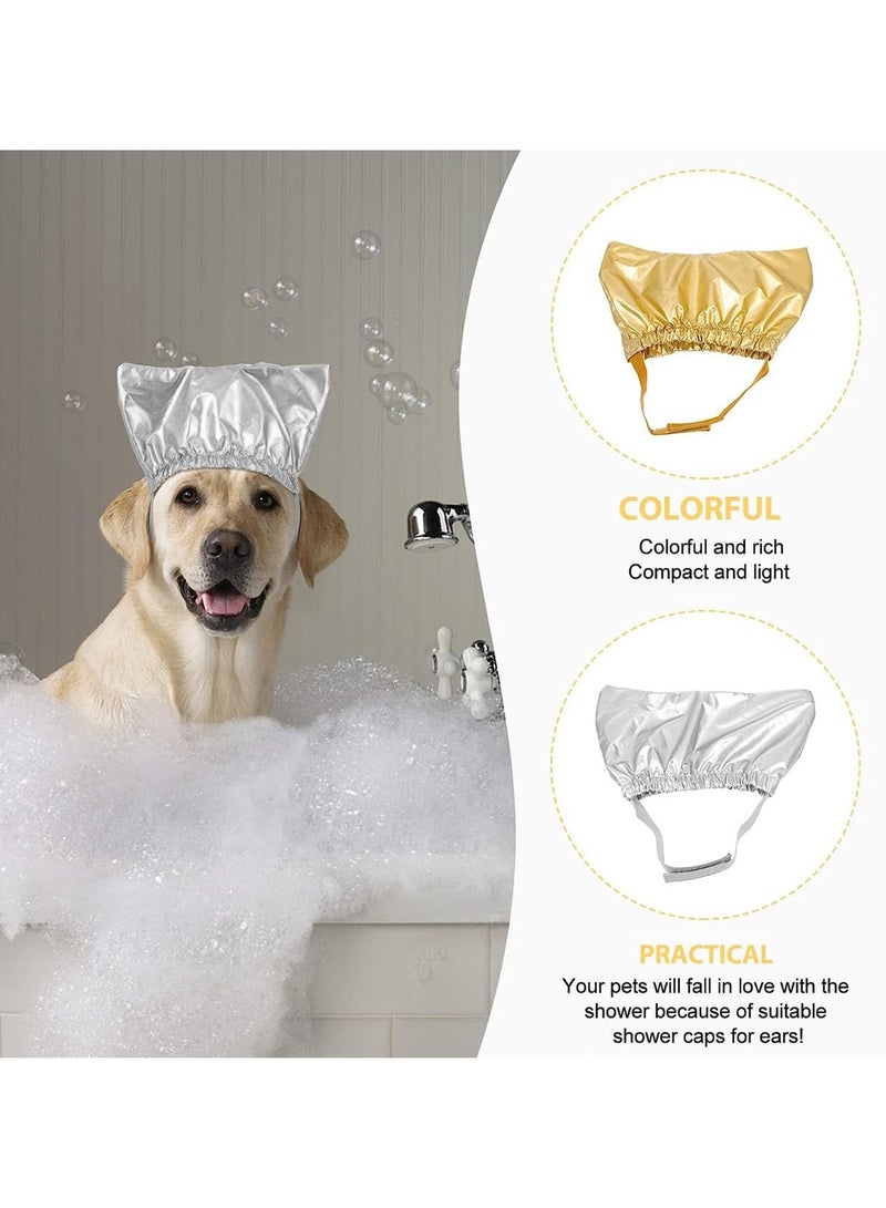 Green Tiger Pet Shower Cap - Waterproof Reusable Bath Ear Covers with Adjustable Strap Prevent Water in Ears Elastic Headgear for Cat Dog Kitten Puppy (Size M, 1 Gold+ 1 Silver) - Image 2